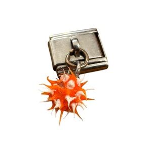 Vintage Y2K Italian Charm‎ Bracelet Orange Rubber Geometric Urchin Dangle Charm
